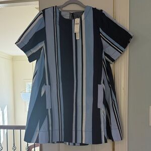 Maeve Multi-Striped Mini Dress in blue colors and white